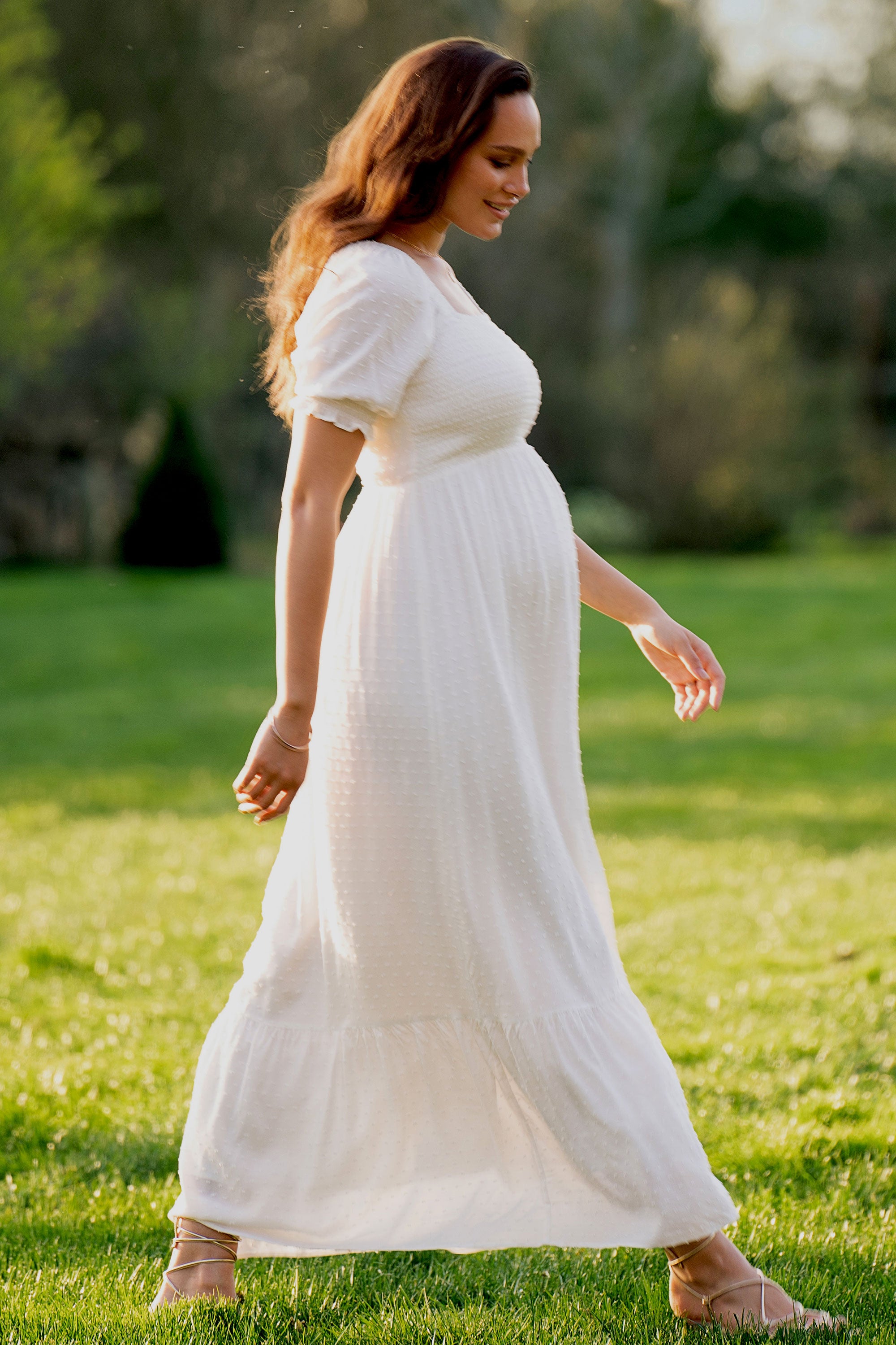 Maternity White Maxi Dress Gender Reveal / Baby Shower Dress (Carolina) US 6 / White Maternity White Maxi Dress Gender Reveal / Baby Shower Dress (Carolina) US 6 / White