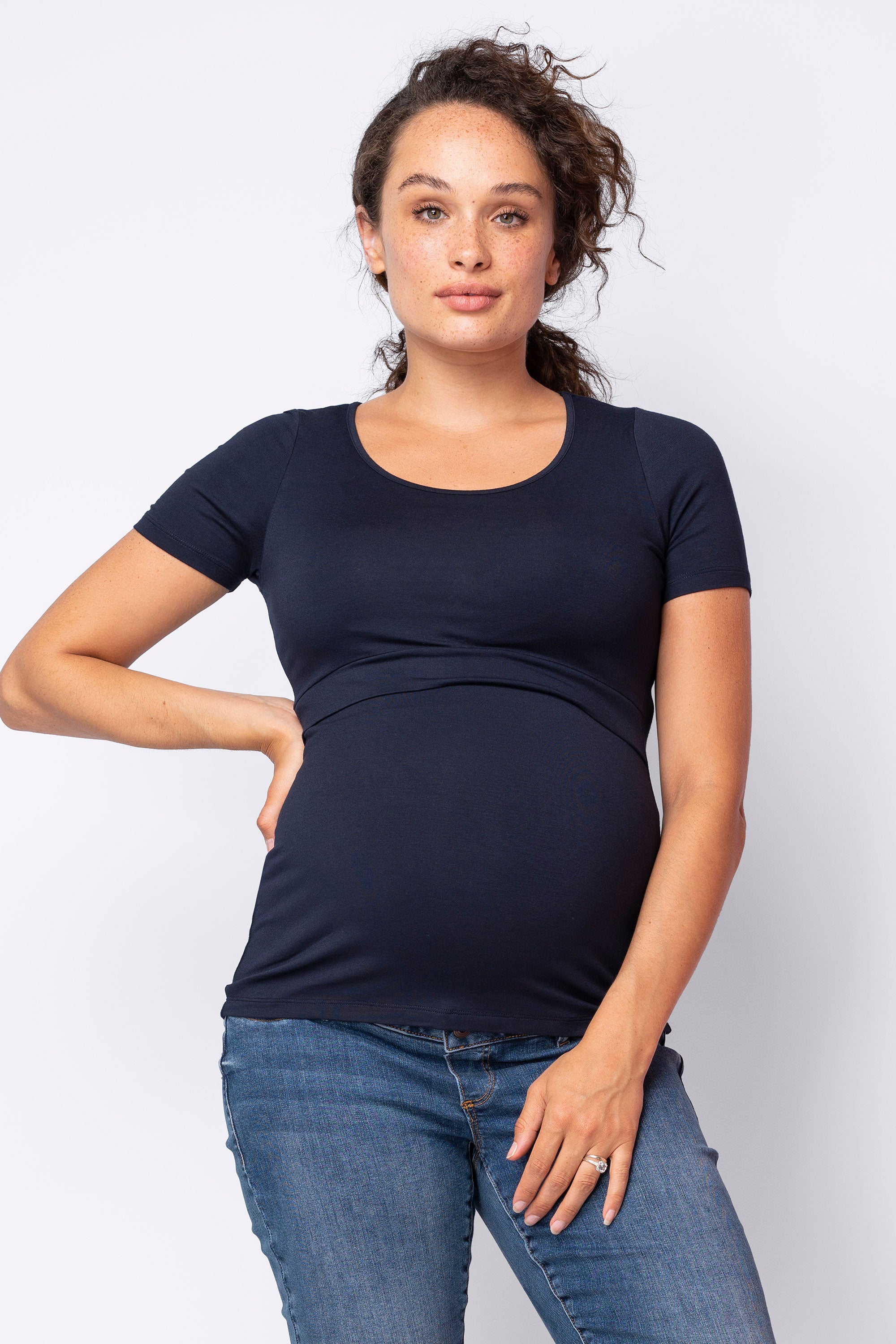 Laina Short Sleeve Maternity Nursing Top Navy Seraphine – Seven