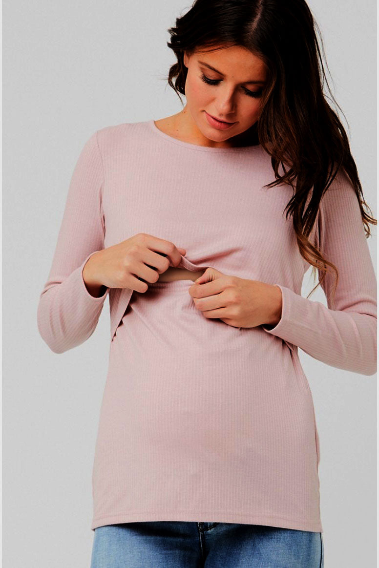 Tessa Rib Nursing Top Dusty Pink Ripe - XS