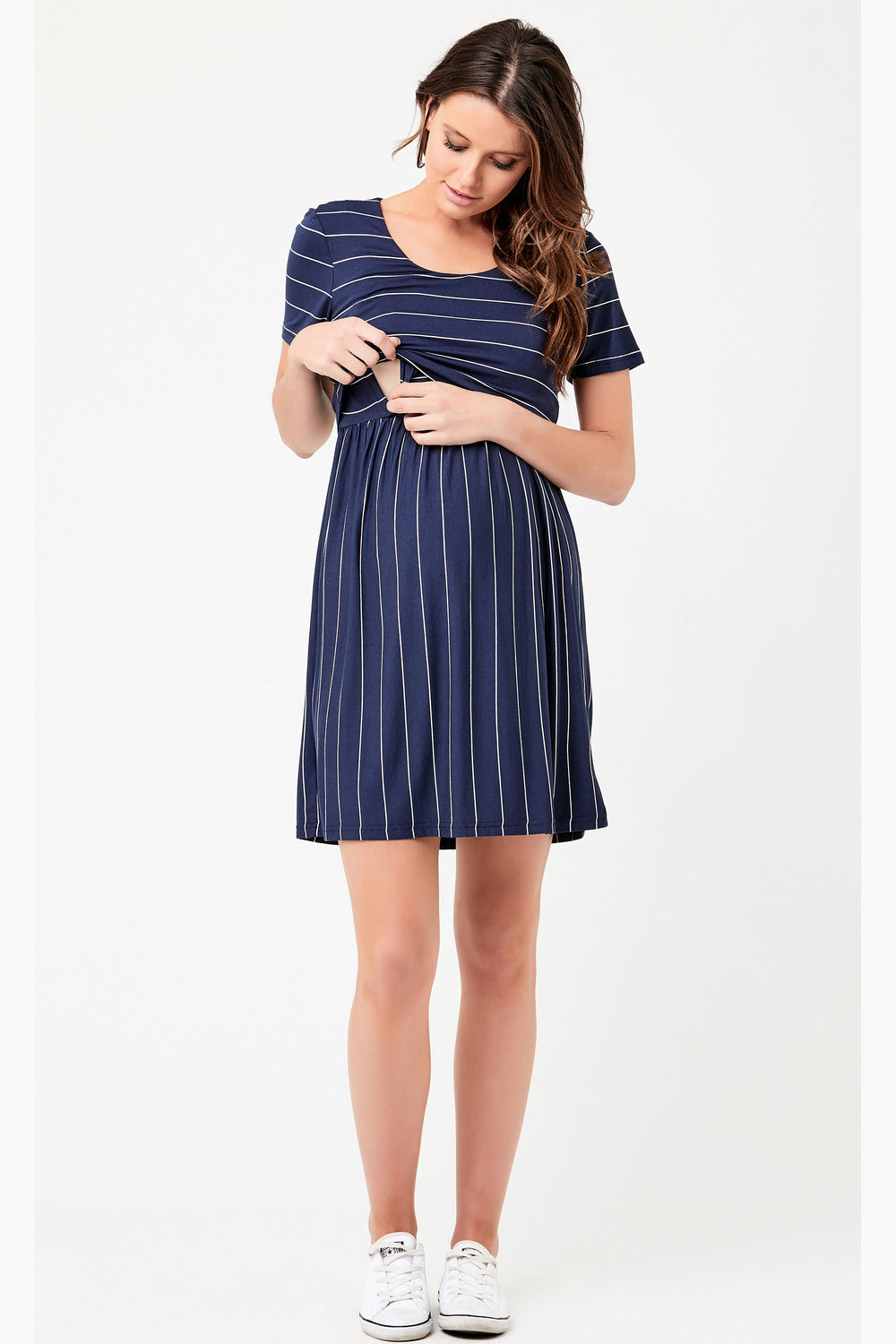 Cirilla Crop Top Maternity Nursing Dress Navy Ripe - Seven Women Maternity