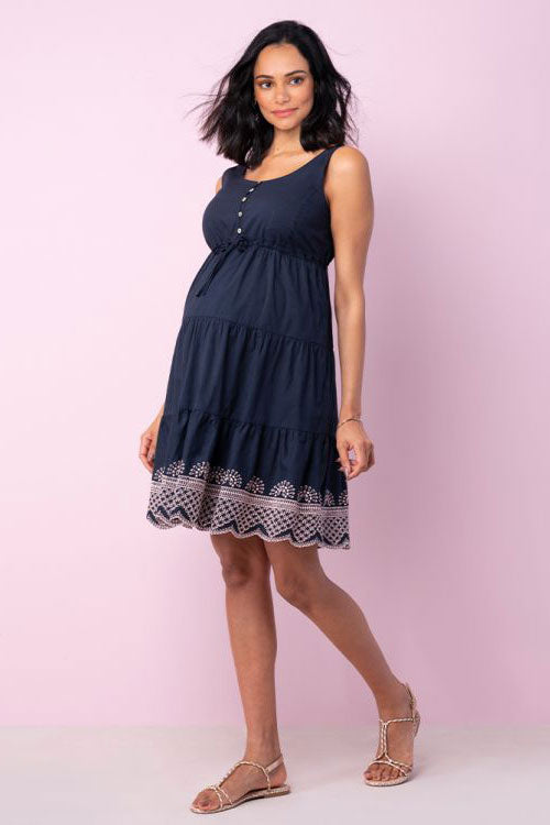 Seraphine Sabrina Navy Maternity Nursing Sundress