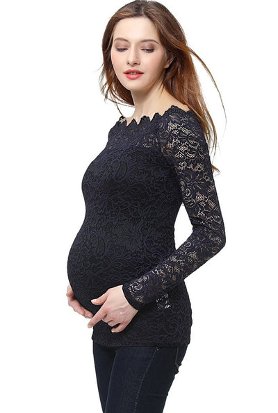Christelle Navy Lace Maternity Off Shoulder Top - Seven Women Maternity