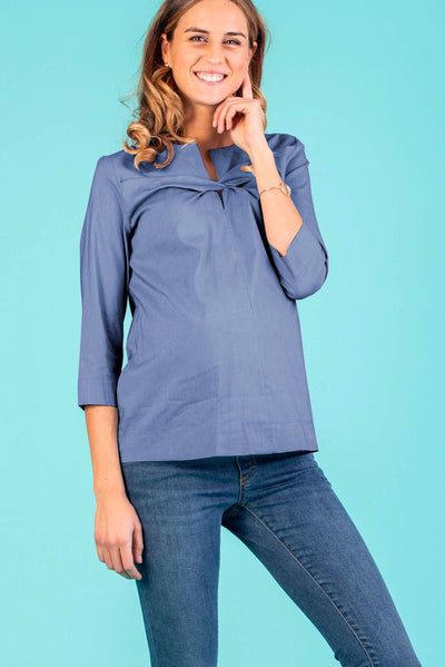 Thea Maternity Poplin Shirt in Indigo - Seven Women Maternity