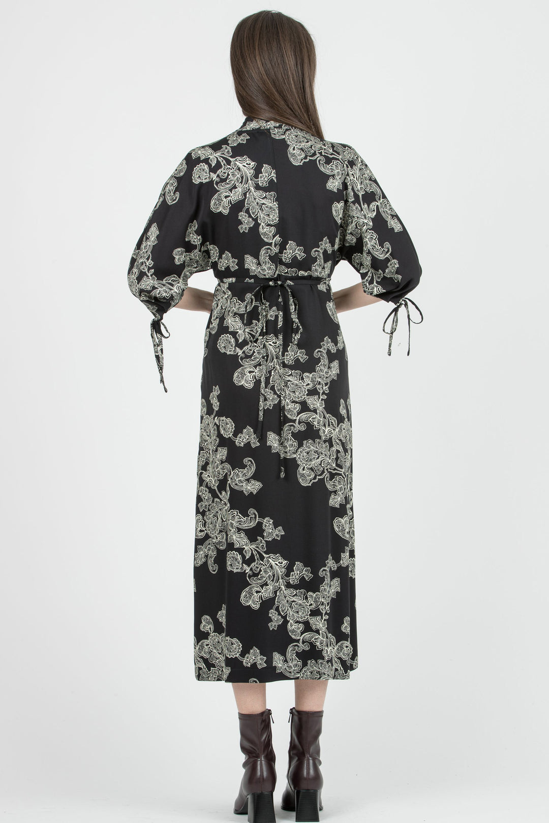 Bianca Italian Kimono Maternity & Postpartum Dress in Black & Ivory Print