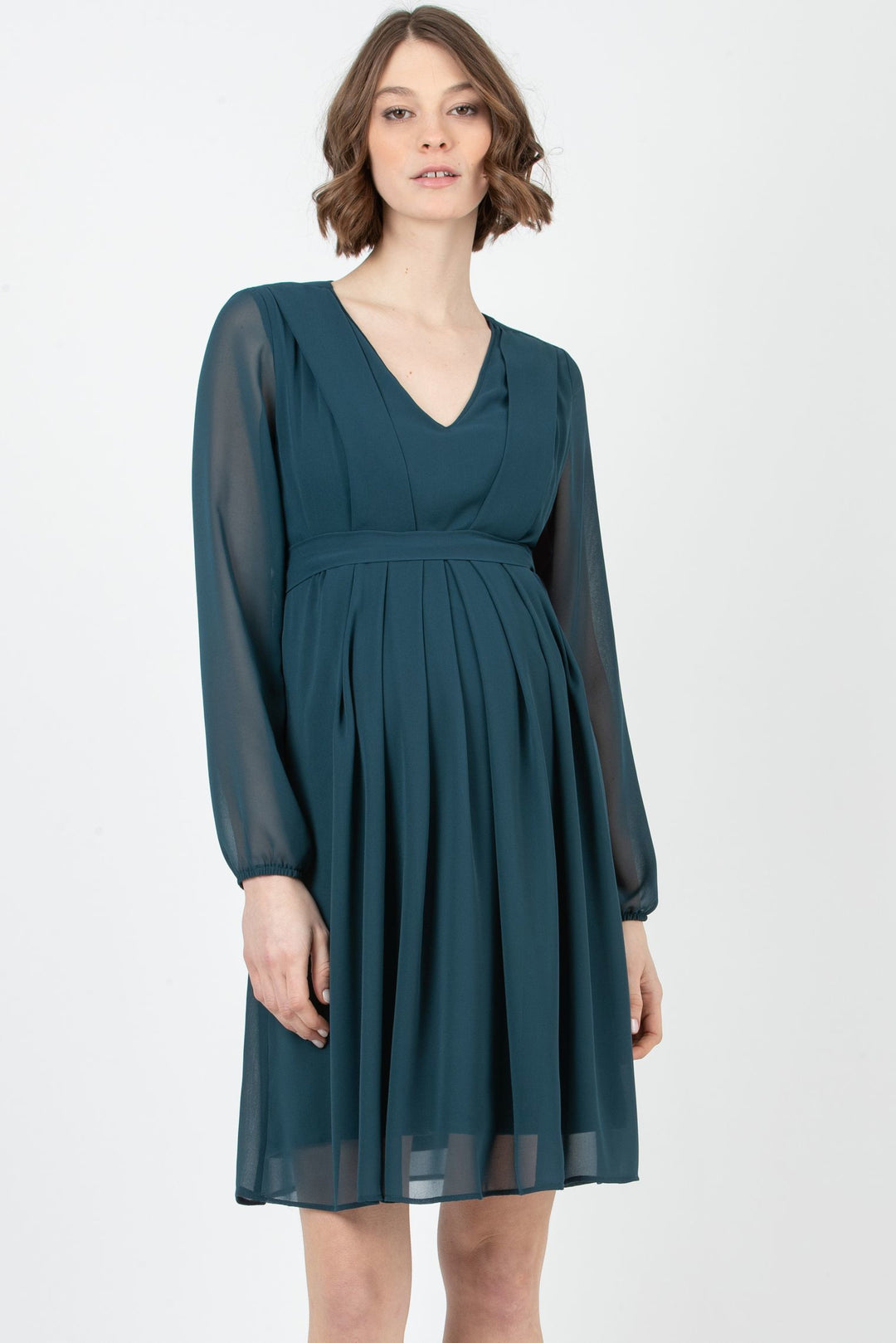 SARA Maternity & Nursing Chiffon Dress in Teal