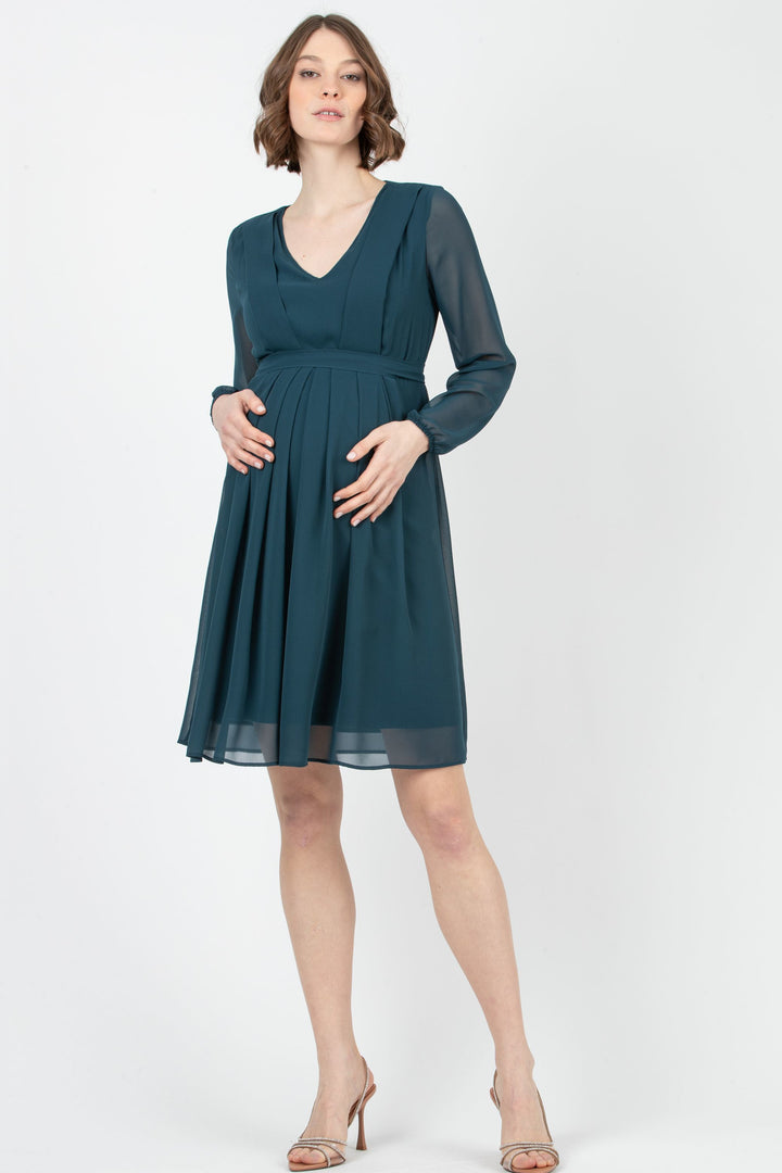 SARA Maternity & Nursing Chiffon Dress in Teal