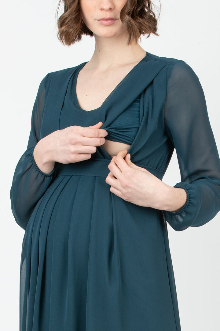 SARA Maternity & Nursing Chiffon Dress in Teal