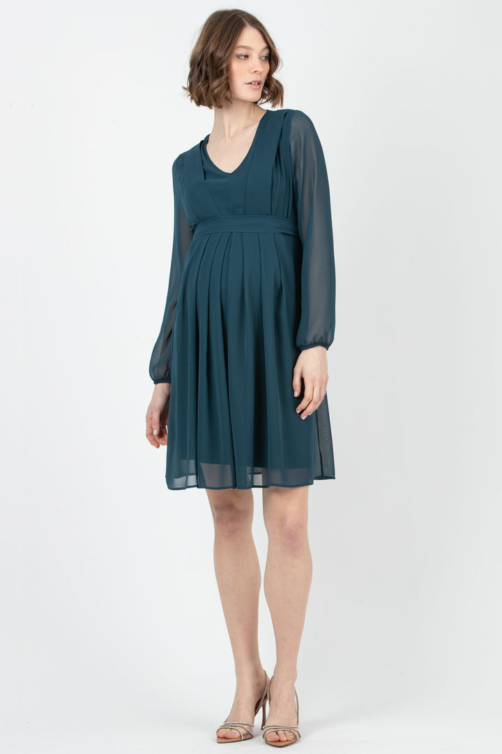 SARA Maternity & Nursing Chiffon Dress in Teal