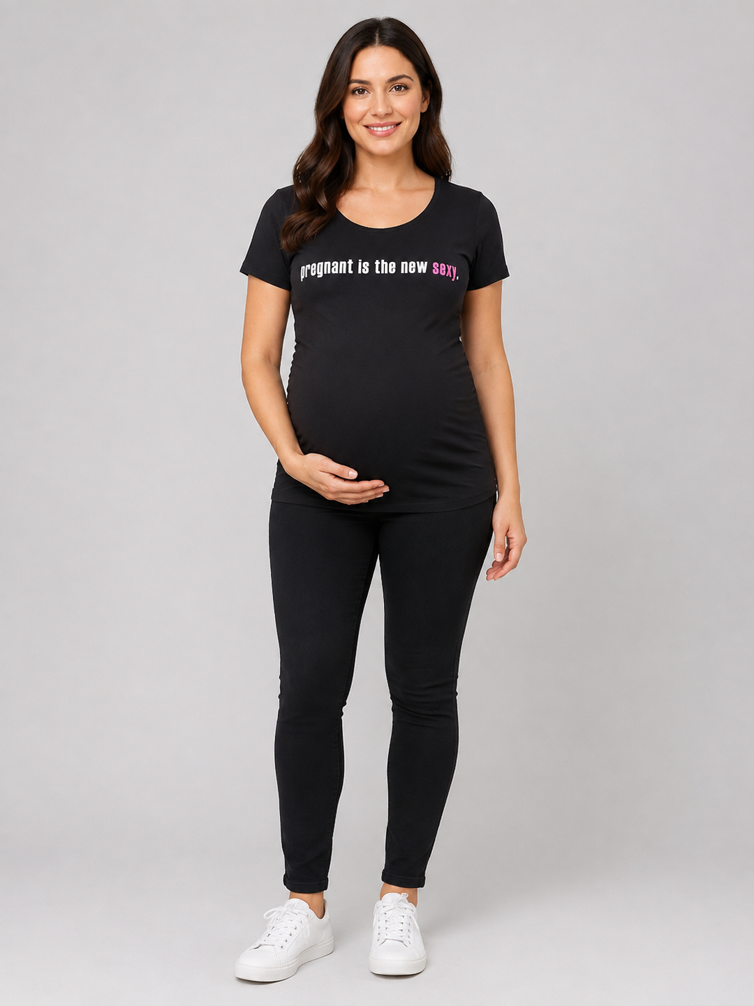 Haute Mama Maternity Tee 2Chix Black W  Pink Print