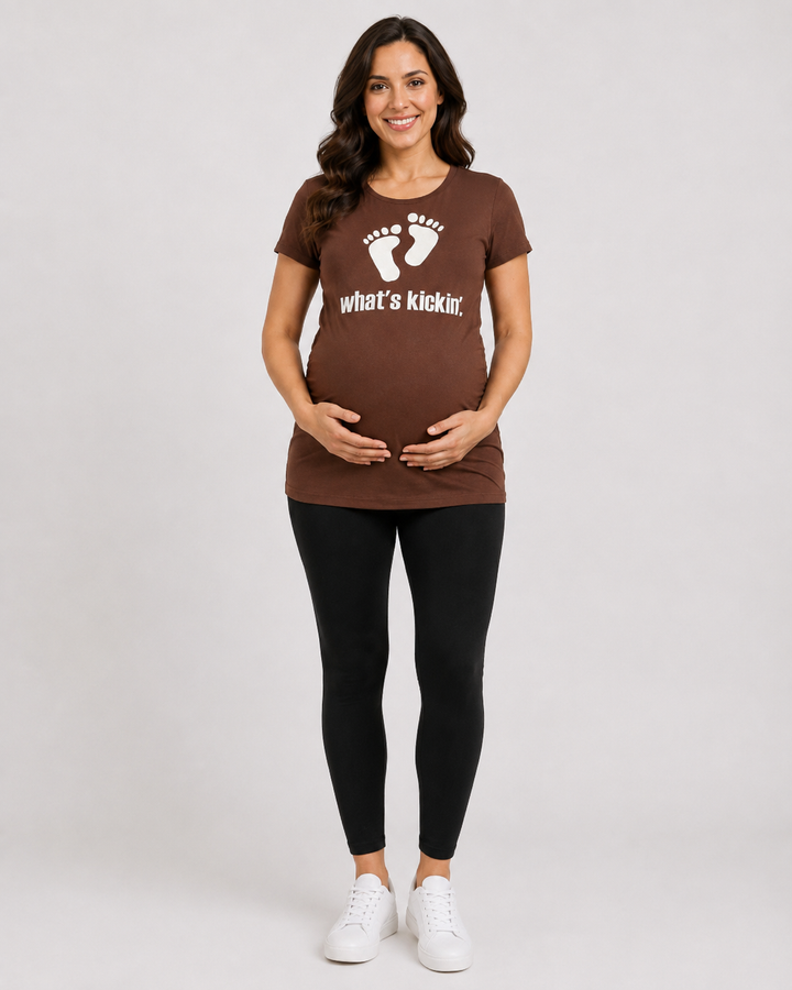 Haute Mama Maternity Tee 2Chix Black W  Pink Print