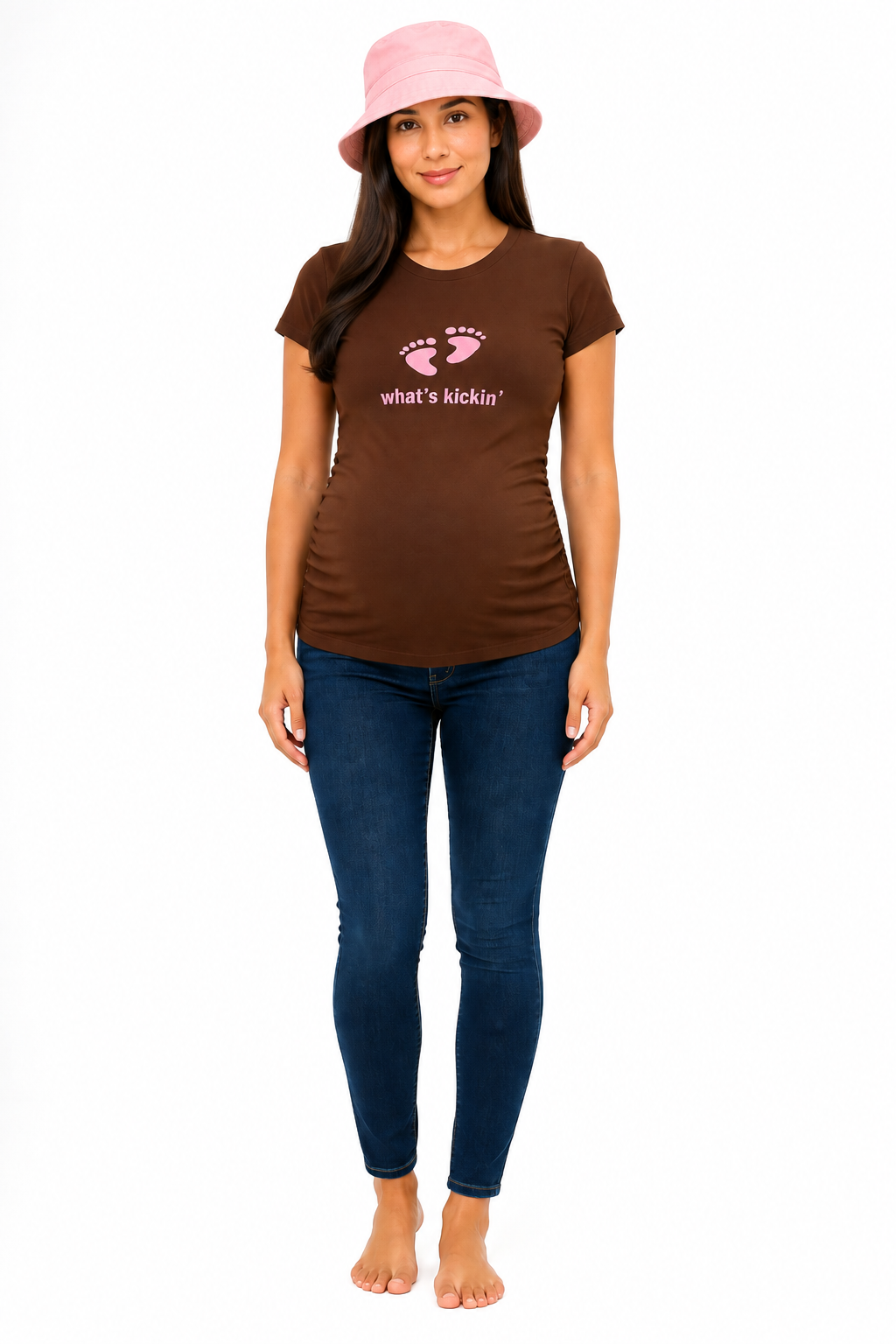 What's Kickin' Maternity Tee 2Chix Chocolate w/ Blue
