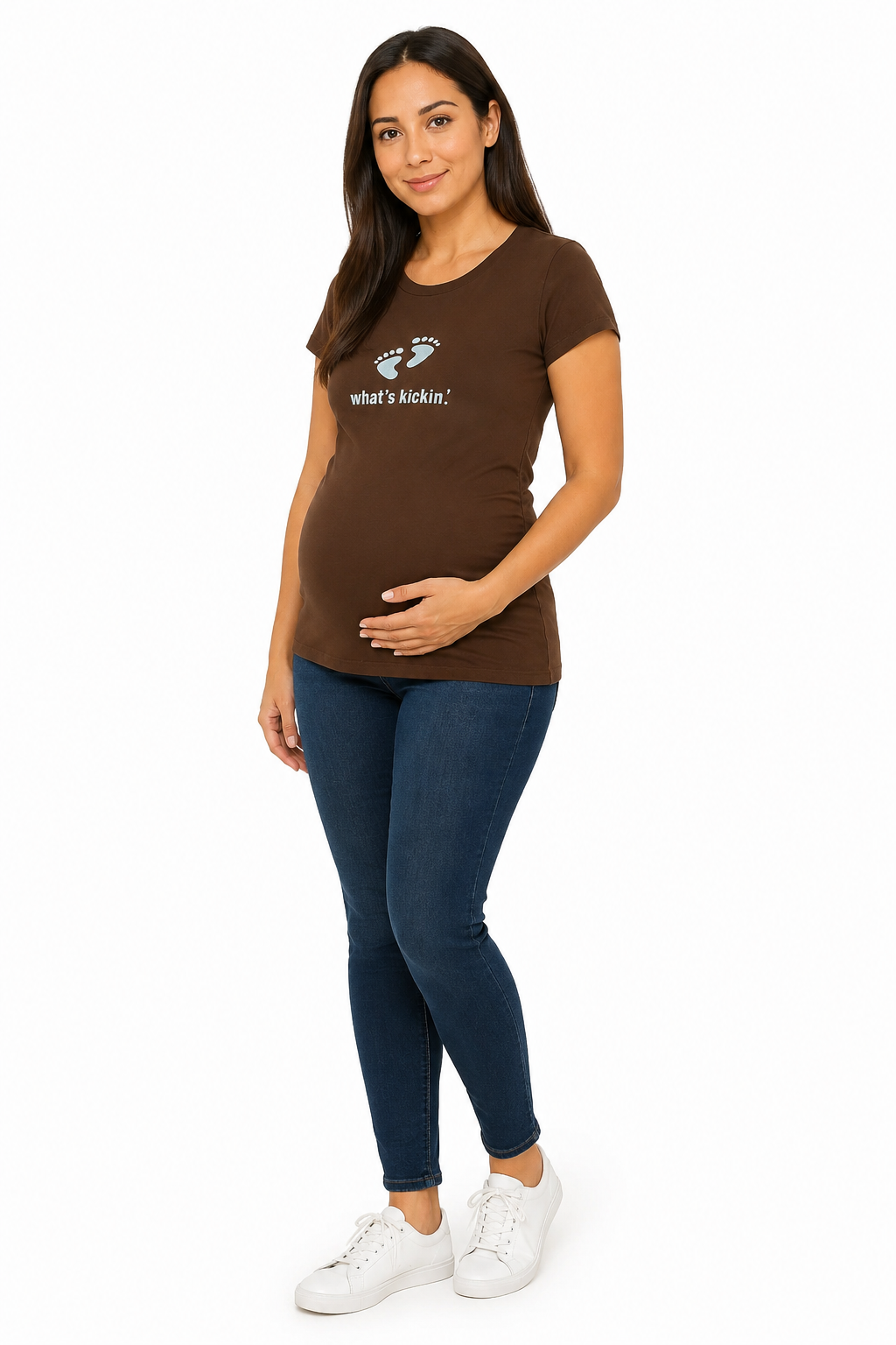 What's Kickin' Maternity Tee 2Chix Chocolate w/ Blue