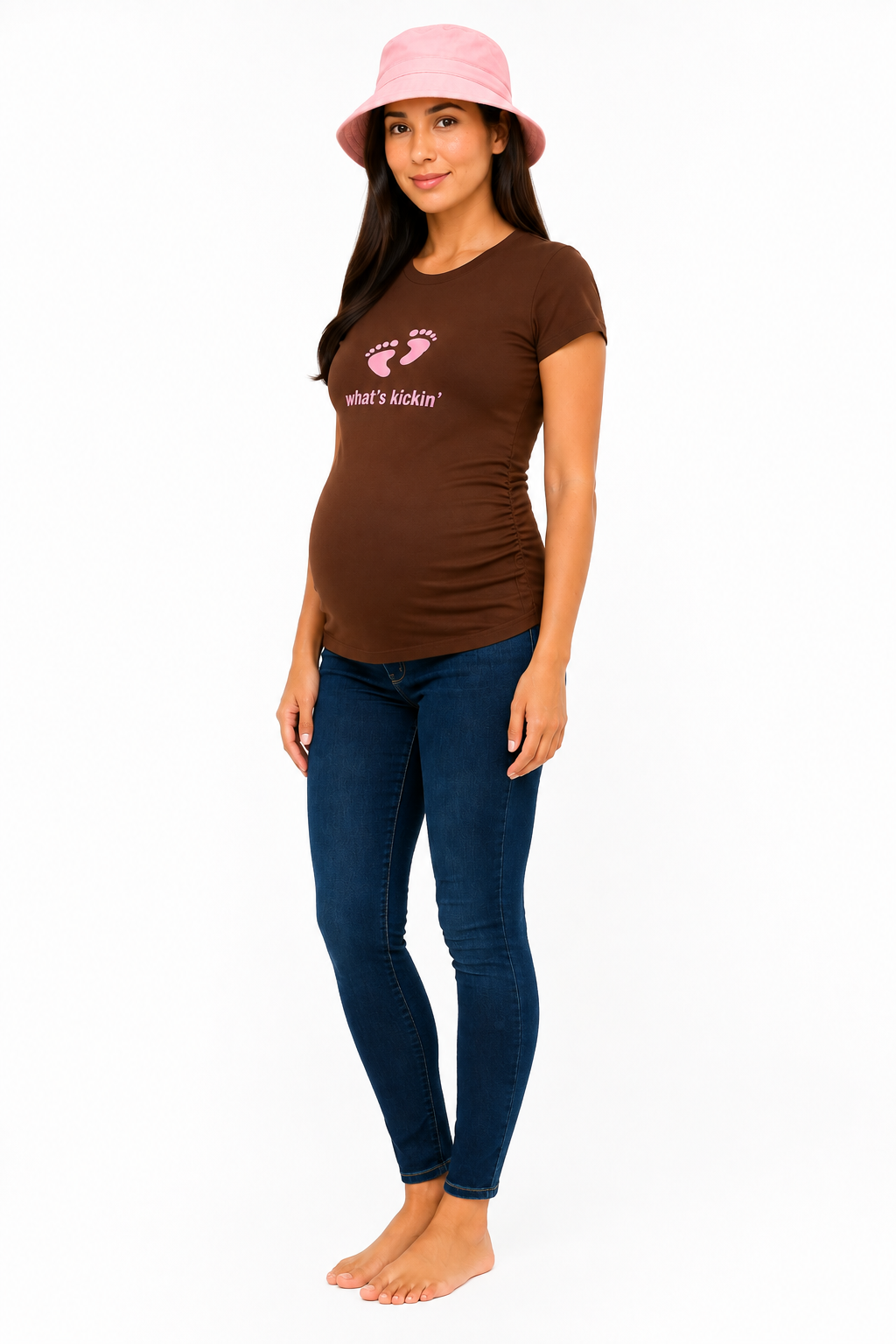 What's Kickin' Maternity Tee 2Chix Chocolate w/ Blue