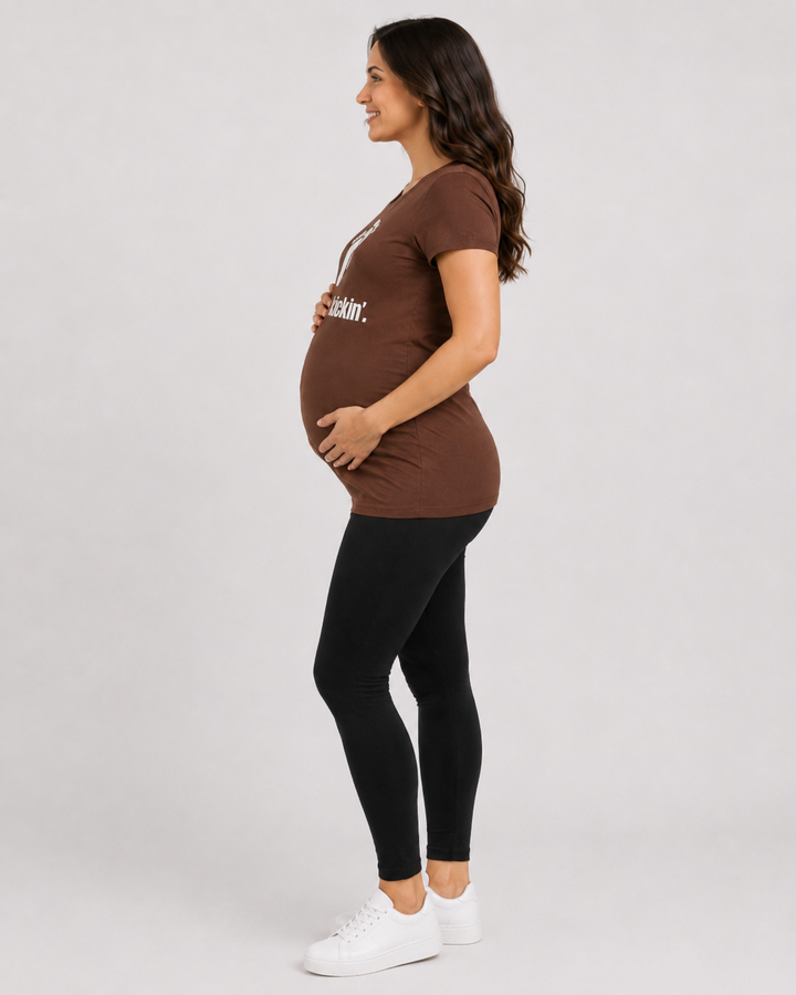 Haute Mama Maternity Tee 2Chix Black W  Pink Print