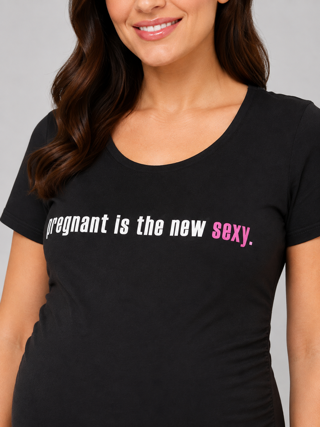 Haute Mama Maternity Tee 2Chix Black W  Pink Print