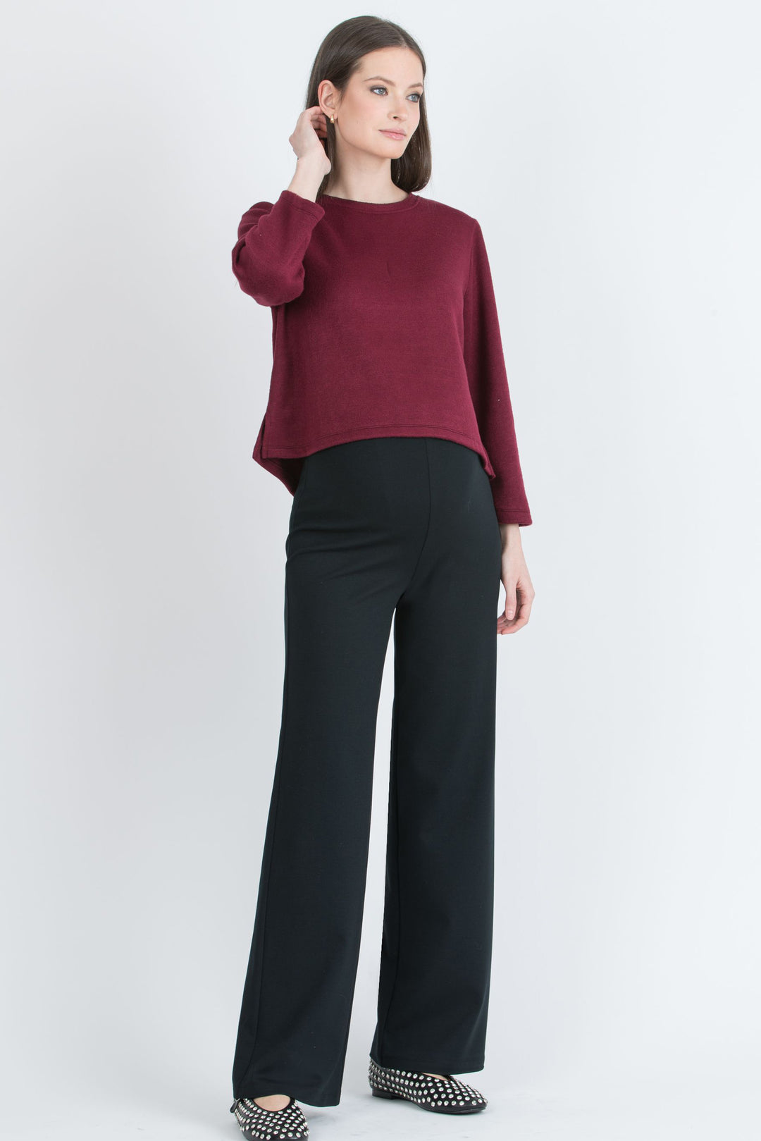 Bailey Luxe Crop Maternity Sweater in Merlot