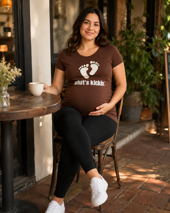 Haute Mama Maternity Tee 2Chix Black W  Pink Print