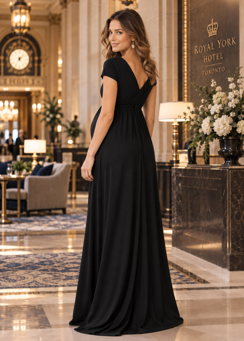 Ava Evening Maternity & Nursing Gown in Caviar