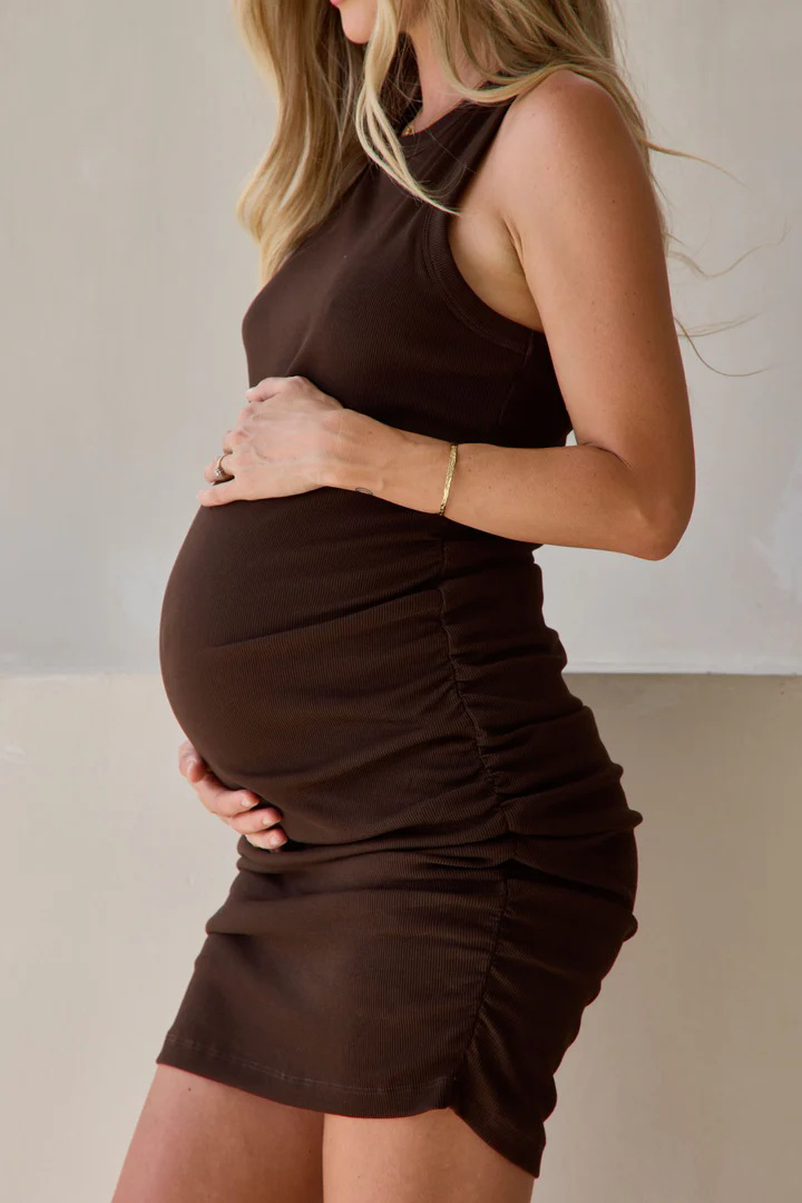 Real Love Cotton Maternity Dress in Chocolate