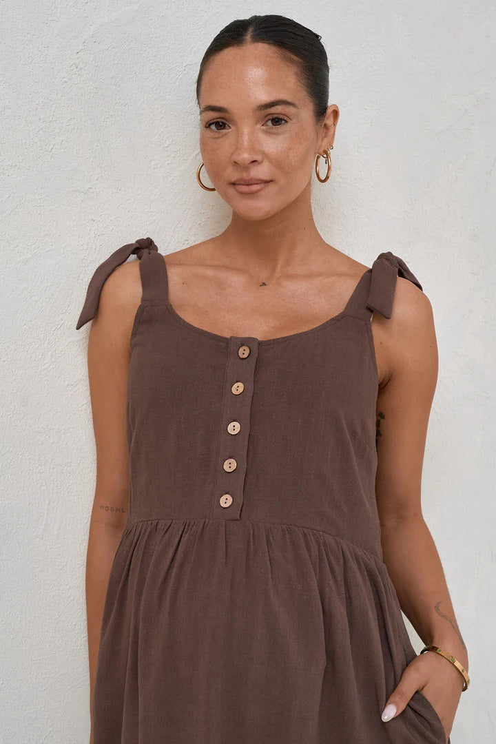 Breeze Along Cotton Maternity & Nursing Dress in Chocolate