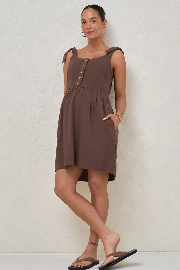 Breeze Along Cotton Maternity & Nursing Dress in Chocolate