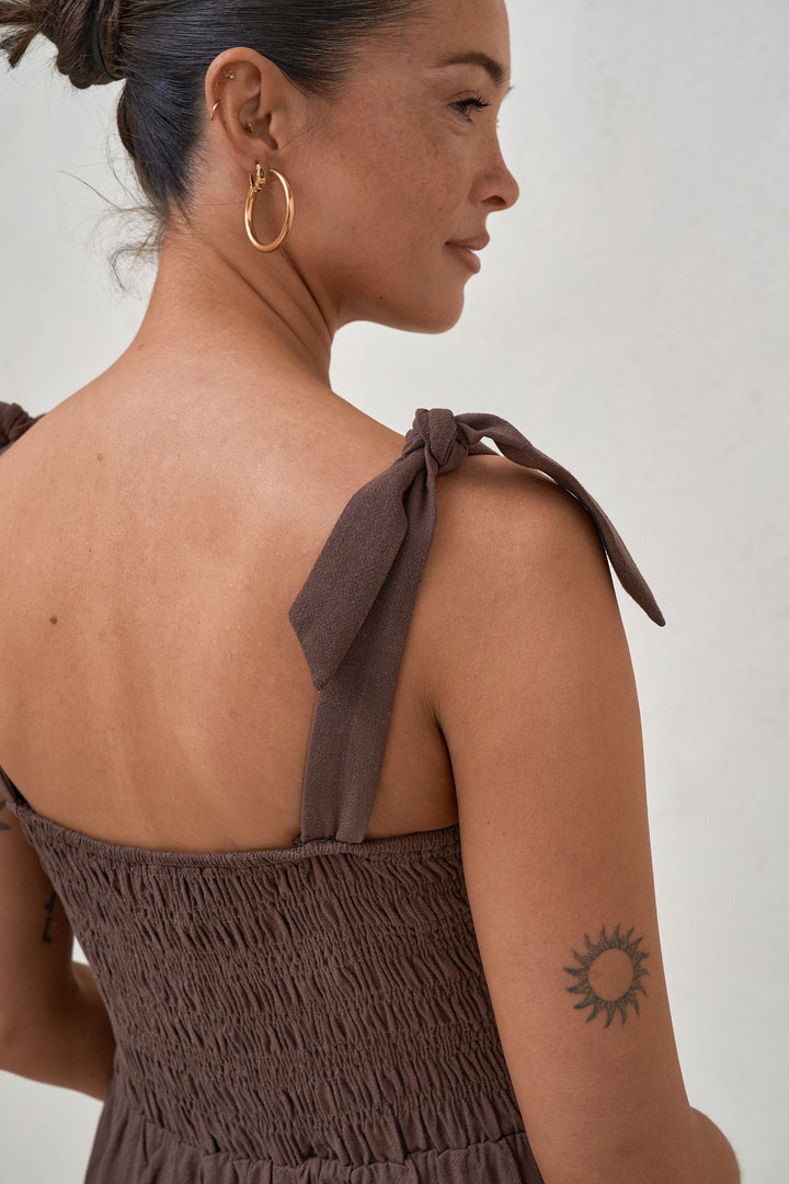 Breeze Along Cotton Maternity & Nursing Dress in Chocolate