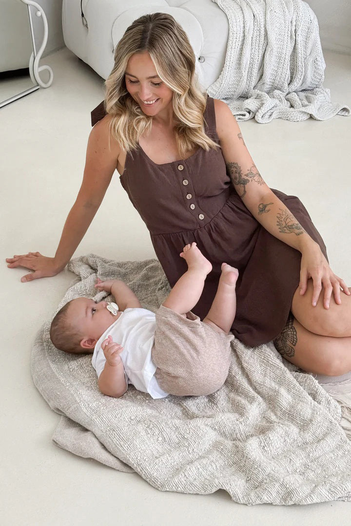 Breeze Along Cotton Maternity & Nursing Dress in Chocolate