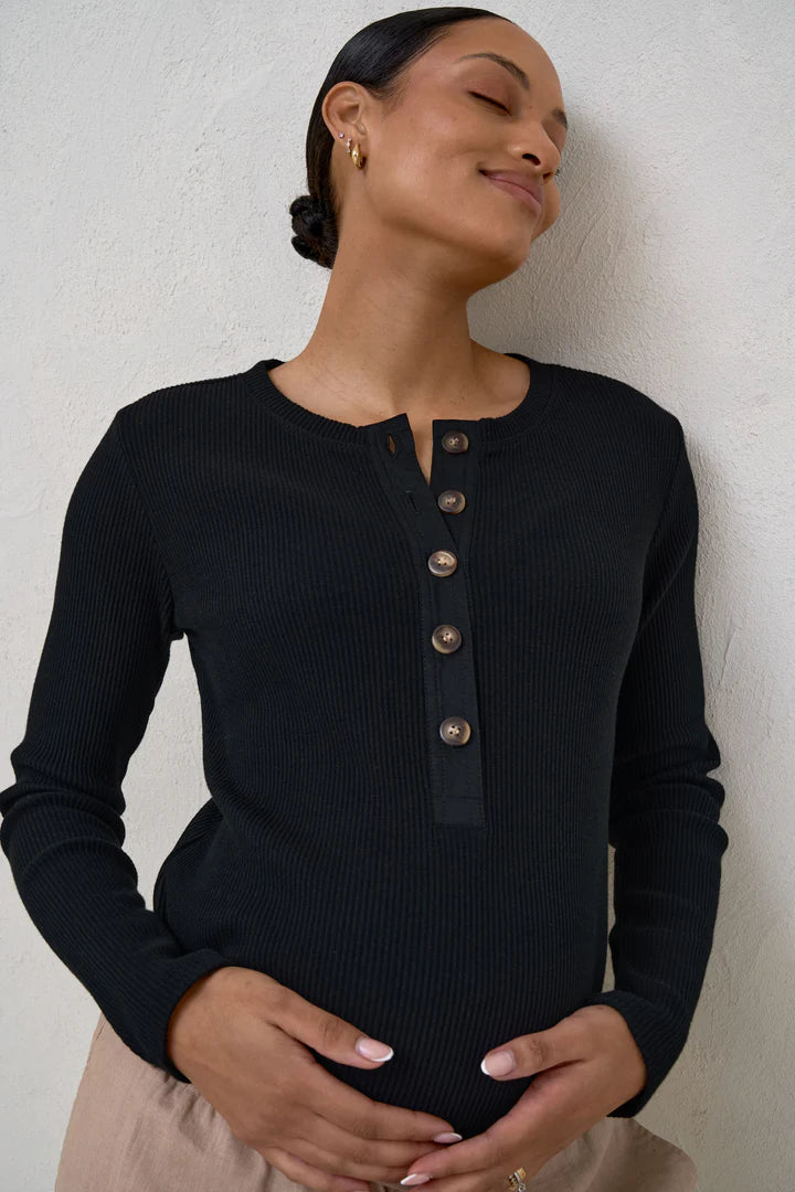 On My Mind Button Henley Black by Seven Women