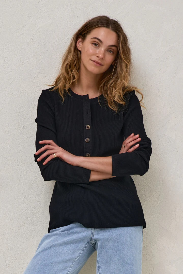 On My Mind Button Henley Black by Seven Women