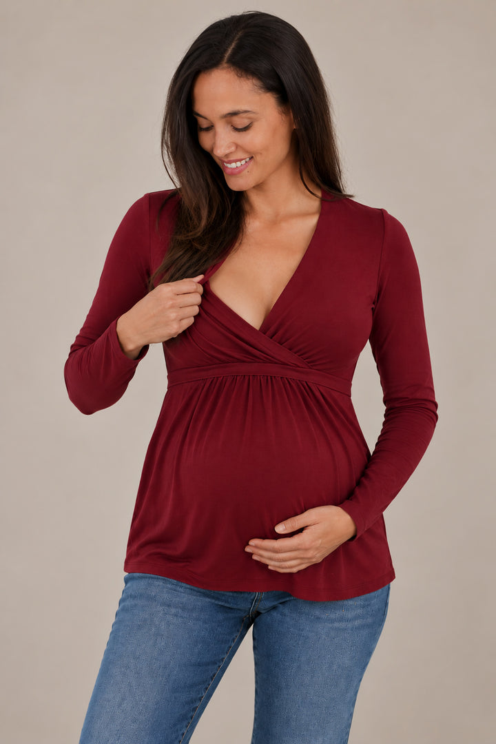 Bailey Cross-Over Maternity & Nursing Top - Merlot