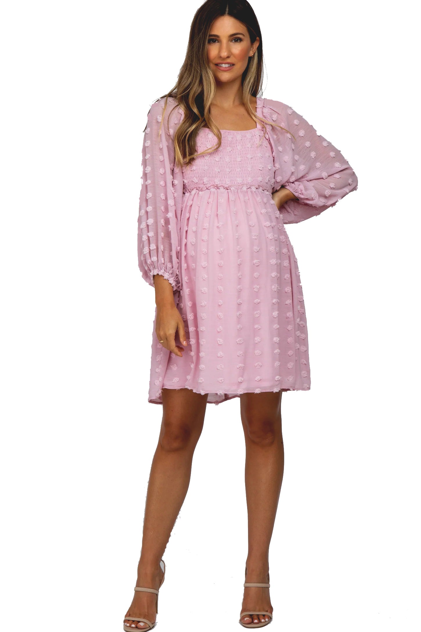 Rich Blush Pompom Baby Shower Maternity Nursing Dress Large