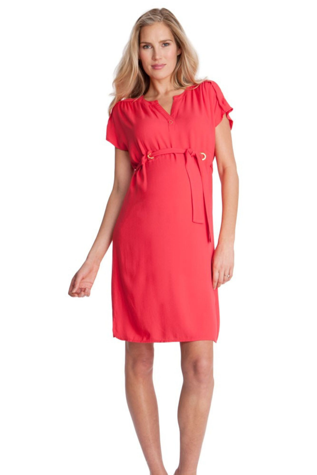 Camden Woven Gender Reveal Maternity & Nursing Dress - Coral Red
