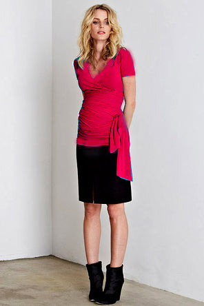 Isabella Oliver Cap Sleeve Wrap Around Top in Fuchsia Red