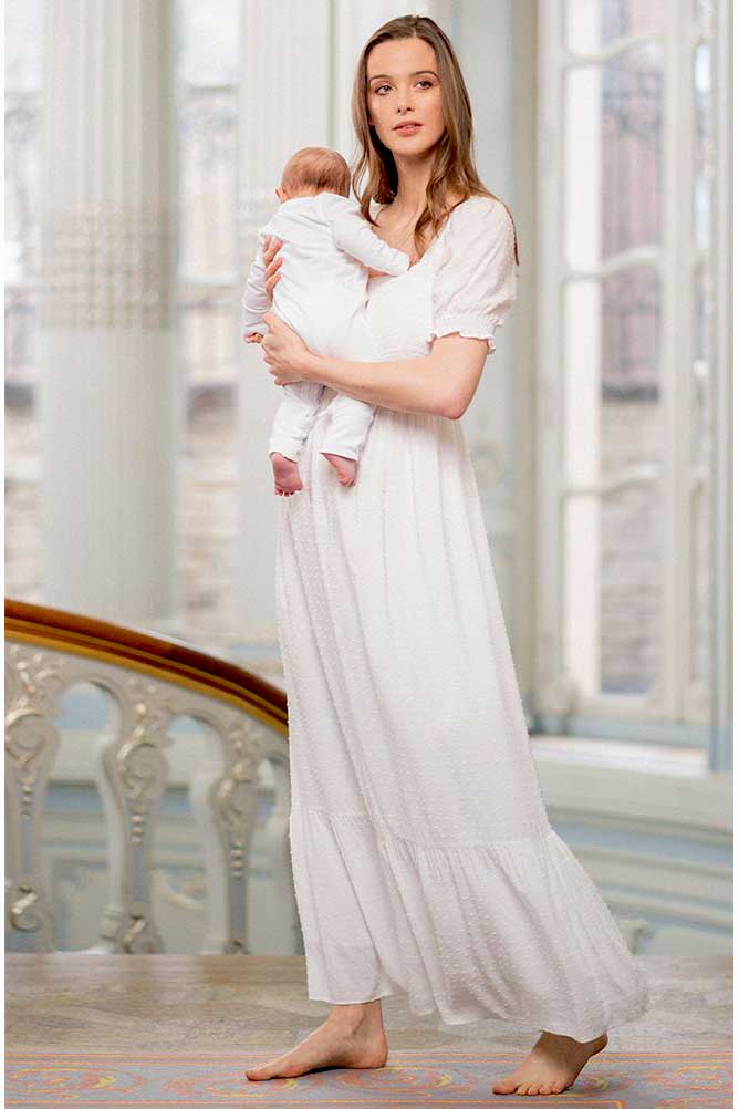 Maternity White Maxi Dress – Gender Reveal / Baby Shower Dress (Carolina) US 6 / White Maternity White Maxi Dress – Gender Reveal / Baby Shower Dress (Carolina) US 6 / White