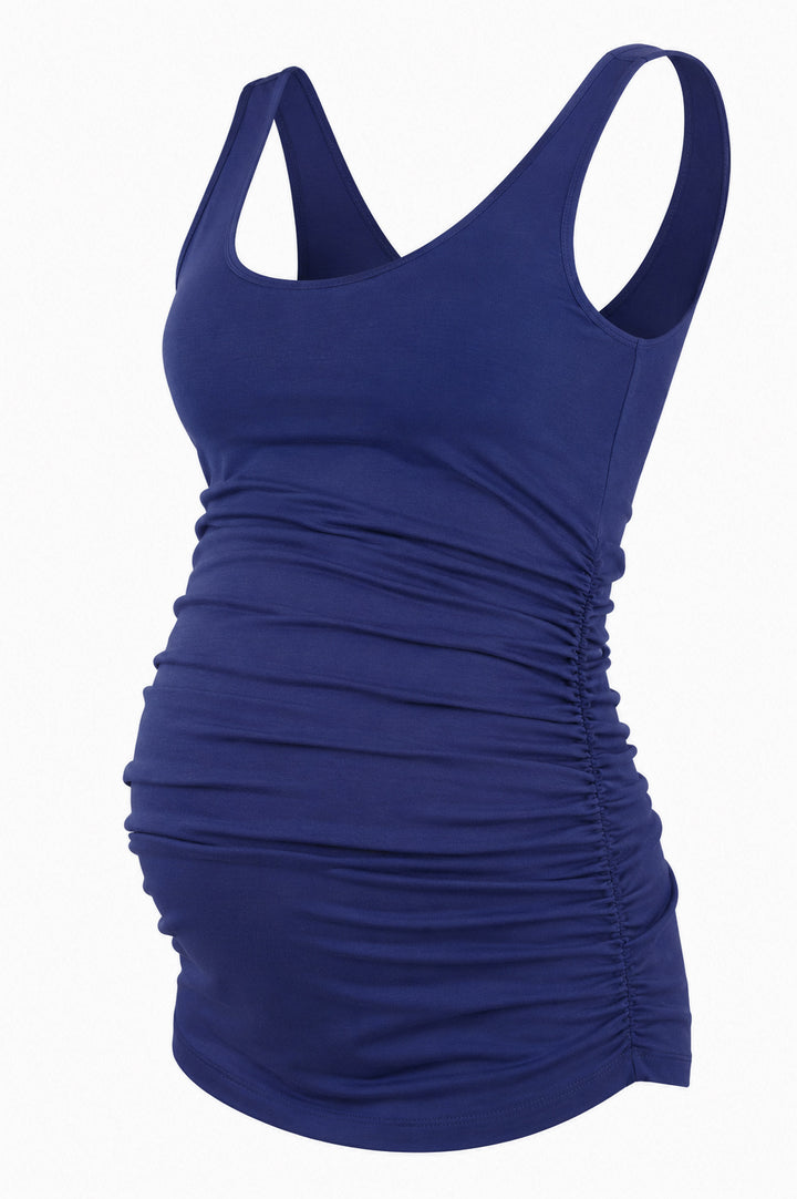 Cotton Ruched Maternity Tank Navy Blue