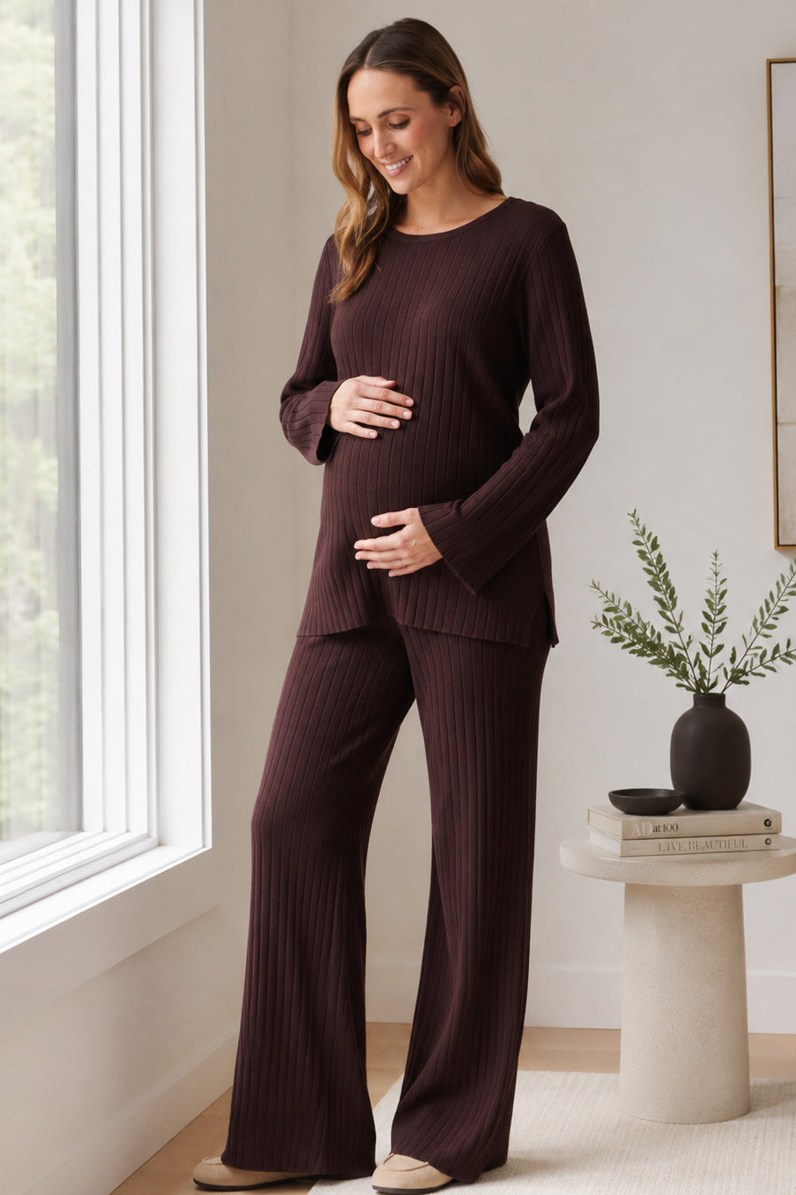 Dallas Rib Maternity & Nursing Knit Top in Chocolate