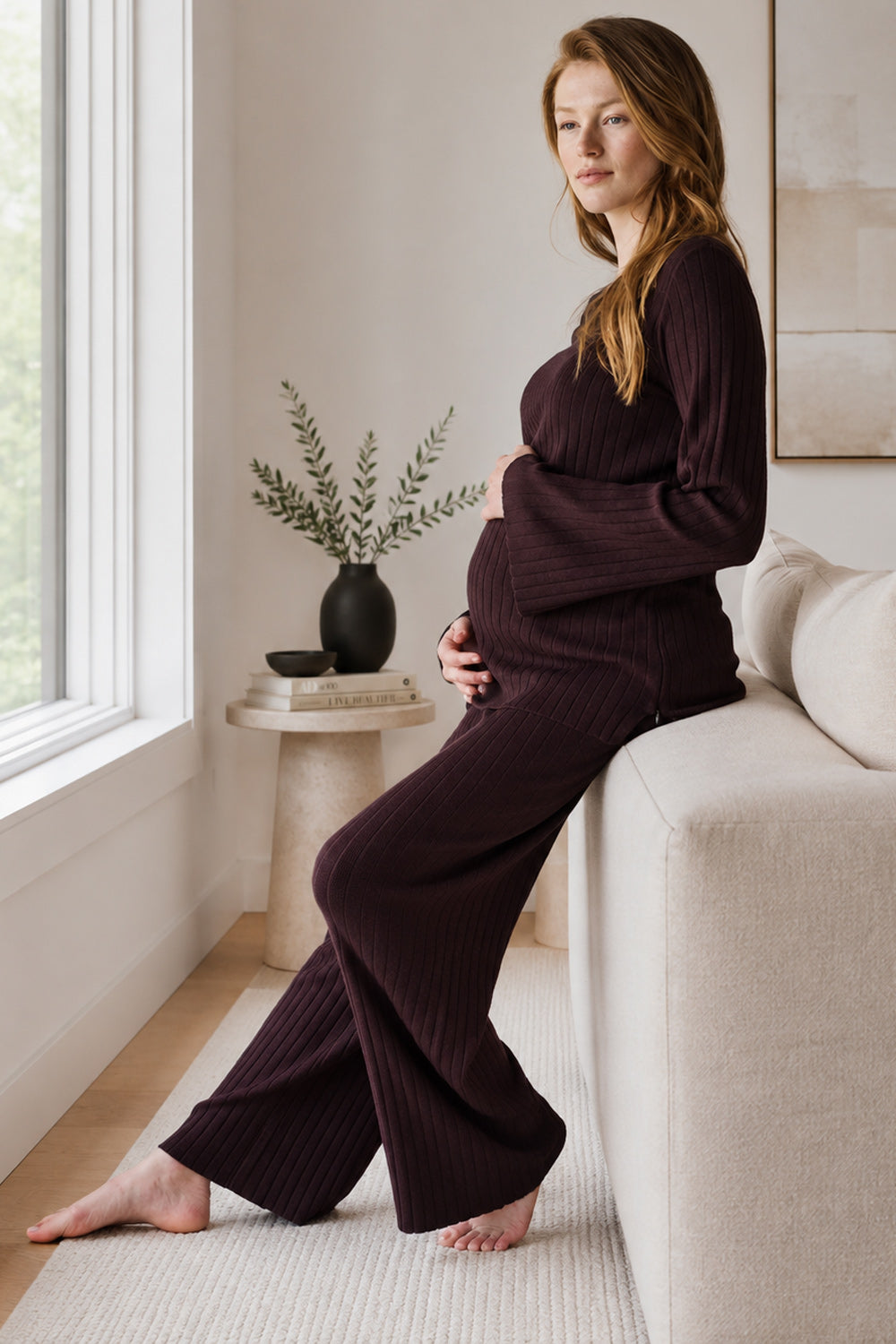 Dallas Rib Knit Maternity Pants in Chocolate