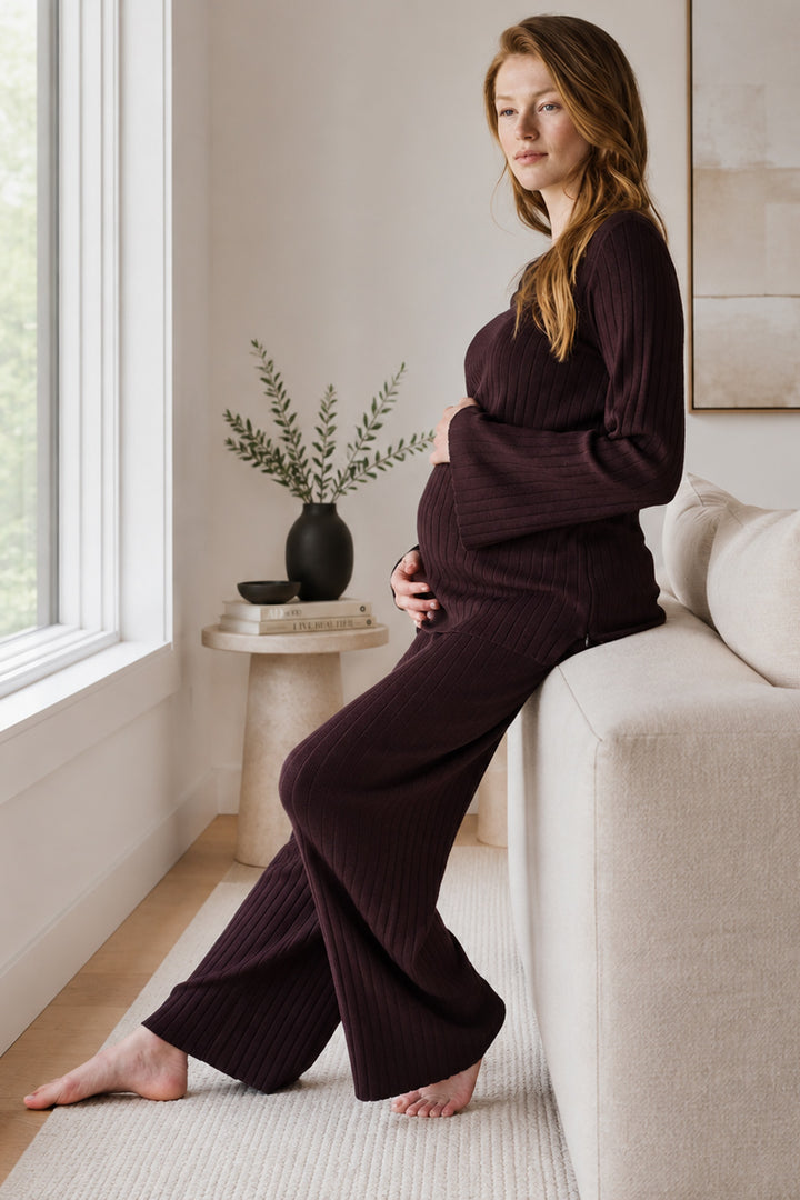 Dallas Rib Knit Maternity Pants in Chocolate