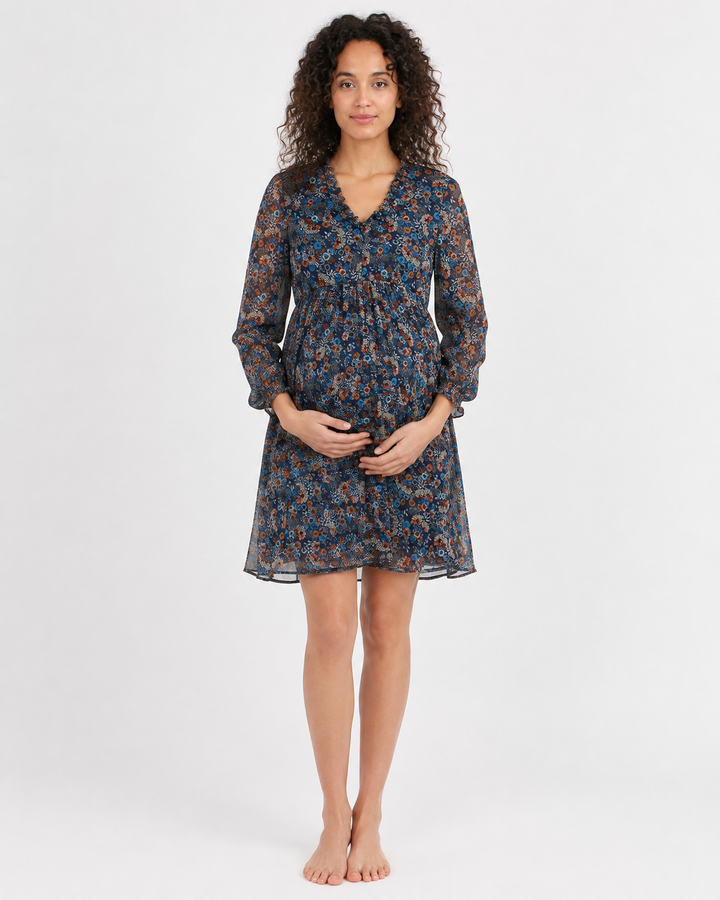Diana Chiffon Maternity Nursing Dress in Floral