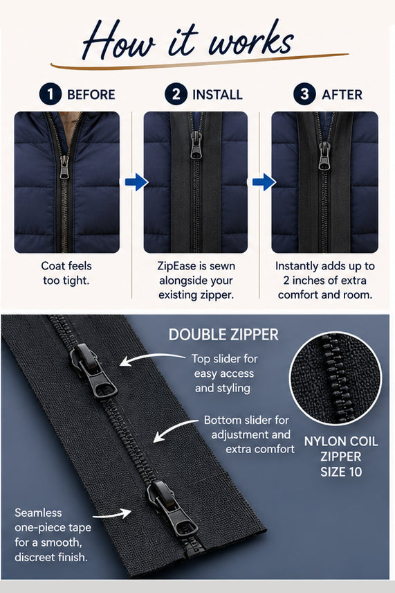 ZipEase - for coats that need a little more width: Canada Goose, Moncler, Mackage & Moose Knuckle Coats etc.