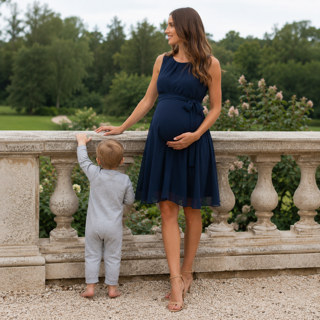 Isabella Chiffon Maternity Dress In Deepest Navy