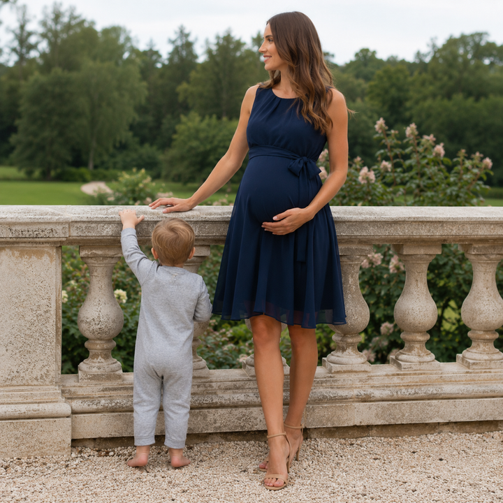 Isabella Chiffon Maternity Dress In Deepest Navy