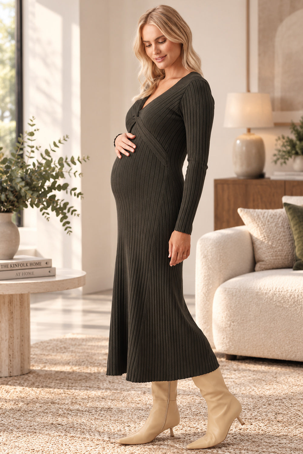 Remi Rib Knit Maternity Nursing Sweater Dress – Ivy Green