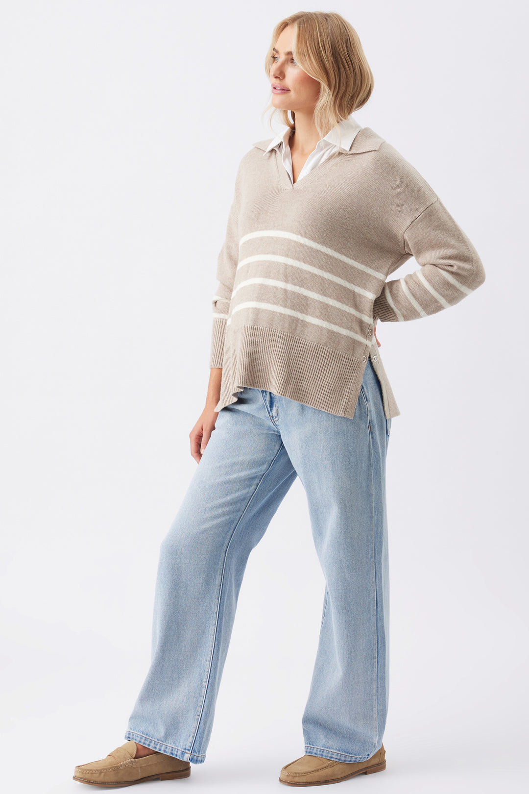 Lori Maternity & Nursing Soft Knit Latte / Chalk