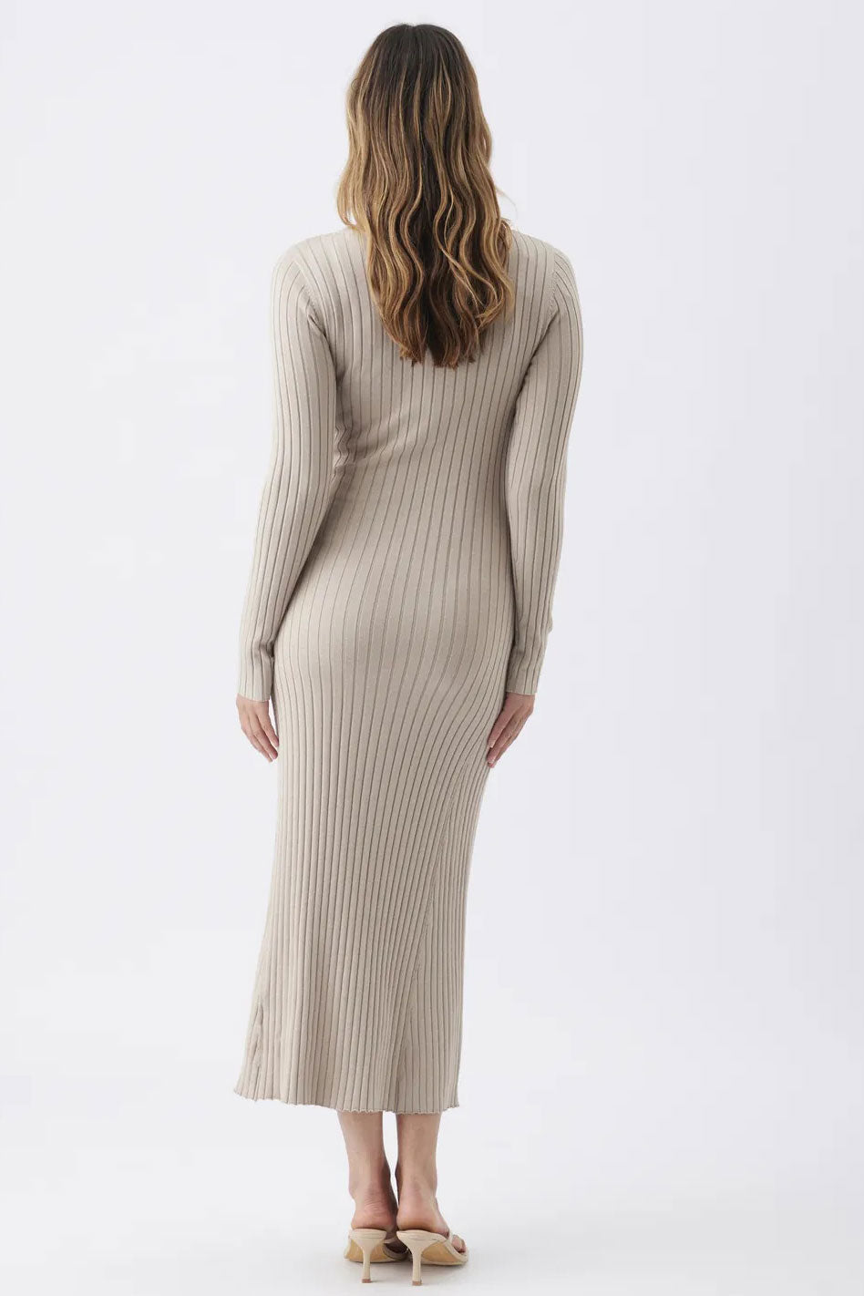 Eden Long Sleeve Rib Maternity Nursing Sweater Dress in Stone