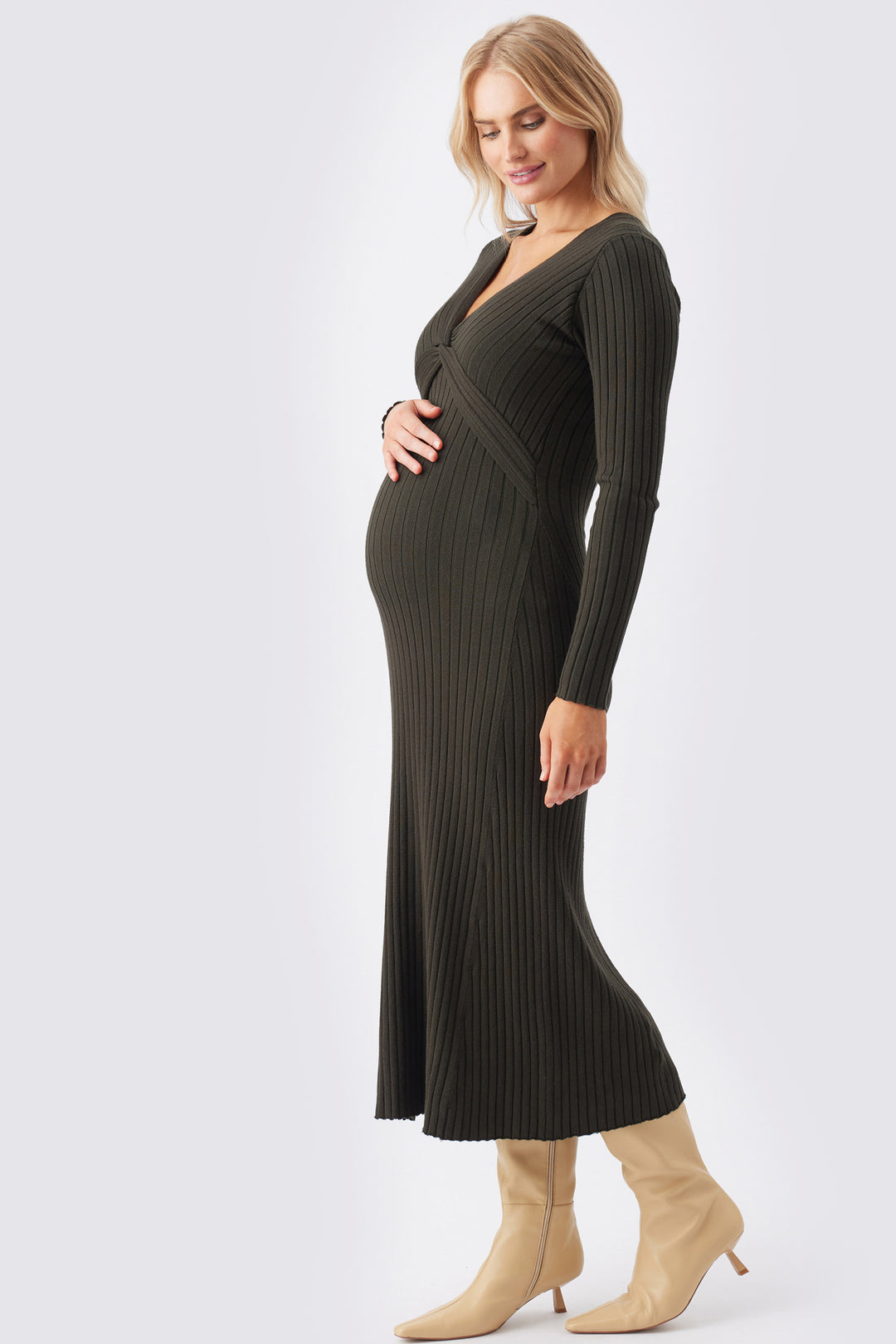 Remi Rib Knit Maternity Nursing Sweater Dress – Ivy Green