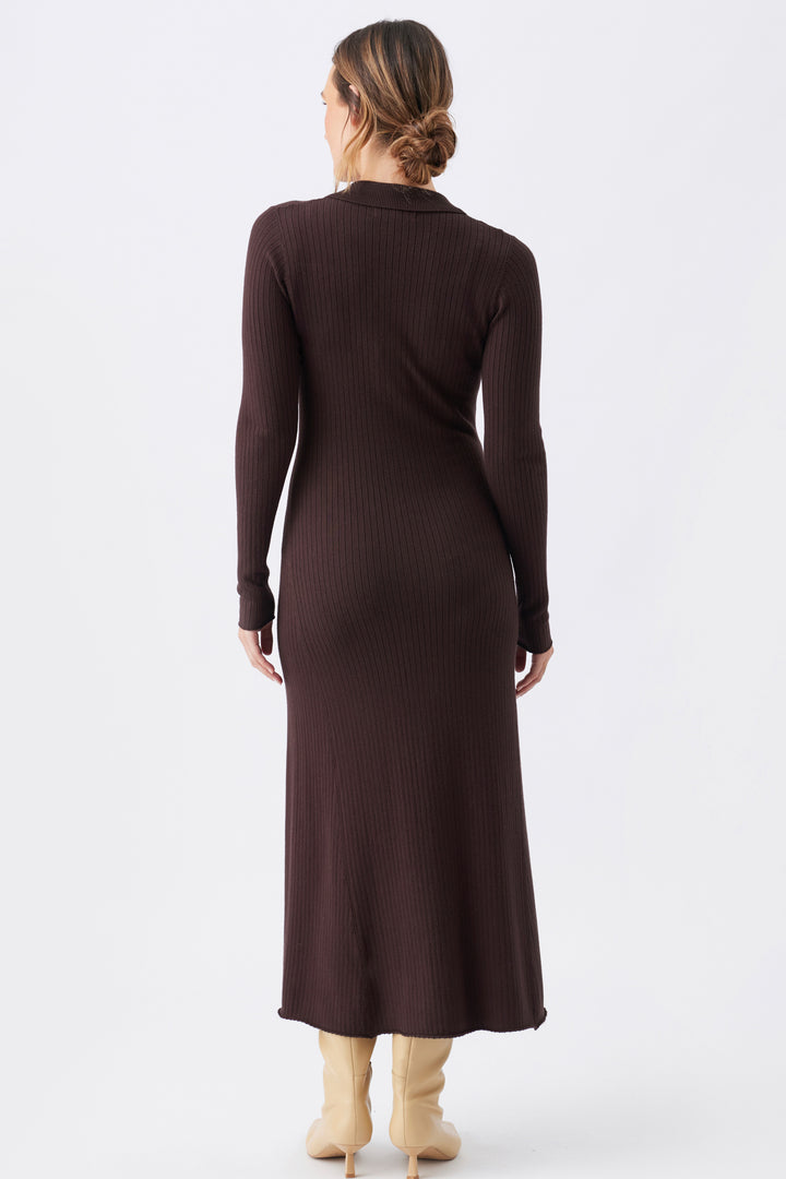 Hollie Polo Knit Maternity & Nursing Dress - Cocoa