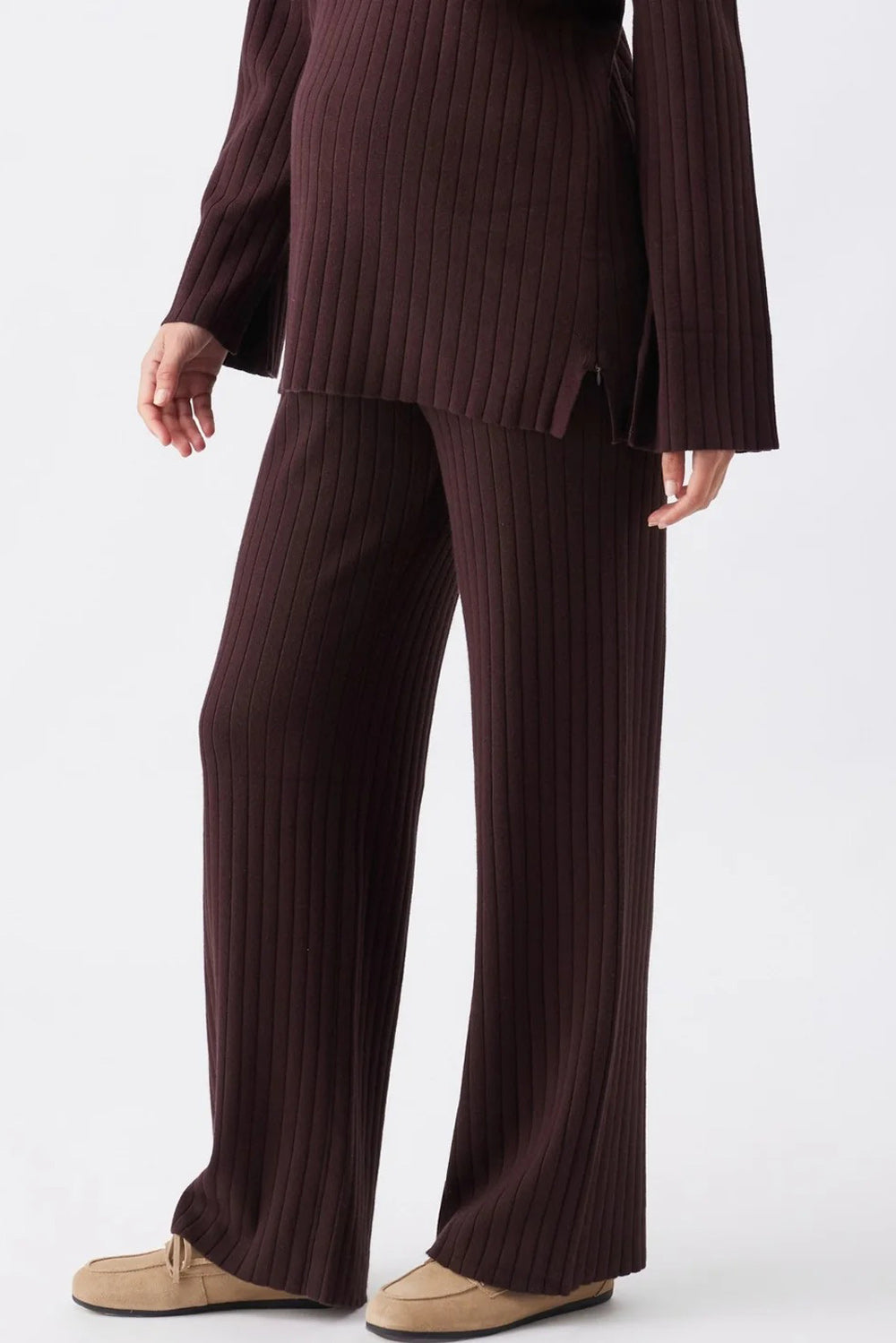 Dallas Rib Knit Maternity Pants in Chocolate