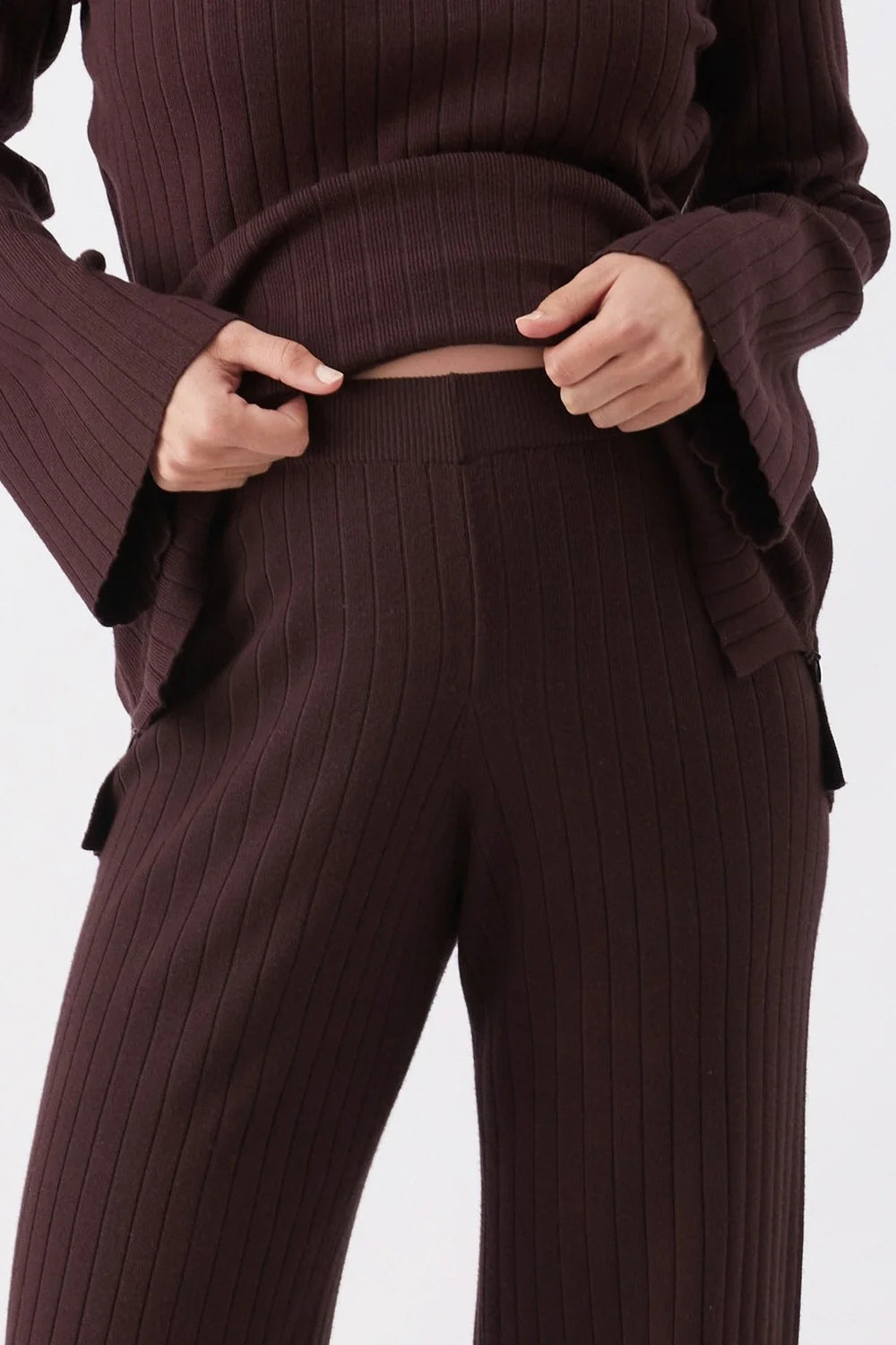 Dallas Rib Knit Maternity Pants in Chocolate
