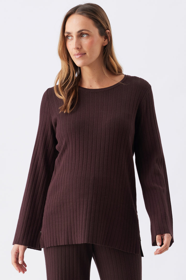 Dallas Rib Maternity & Nursing Knit Top in Chocolate